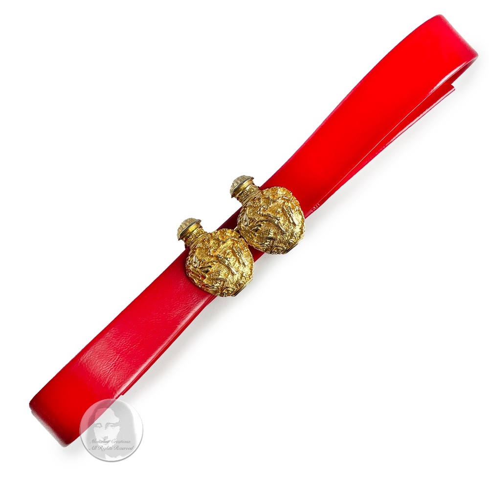 Vintage Mimi di N Belt Buckle and Strap Gold Metal Vessels Jars 1976 OSFM